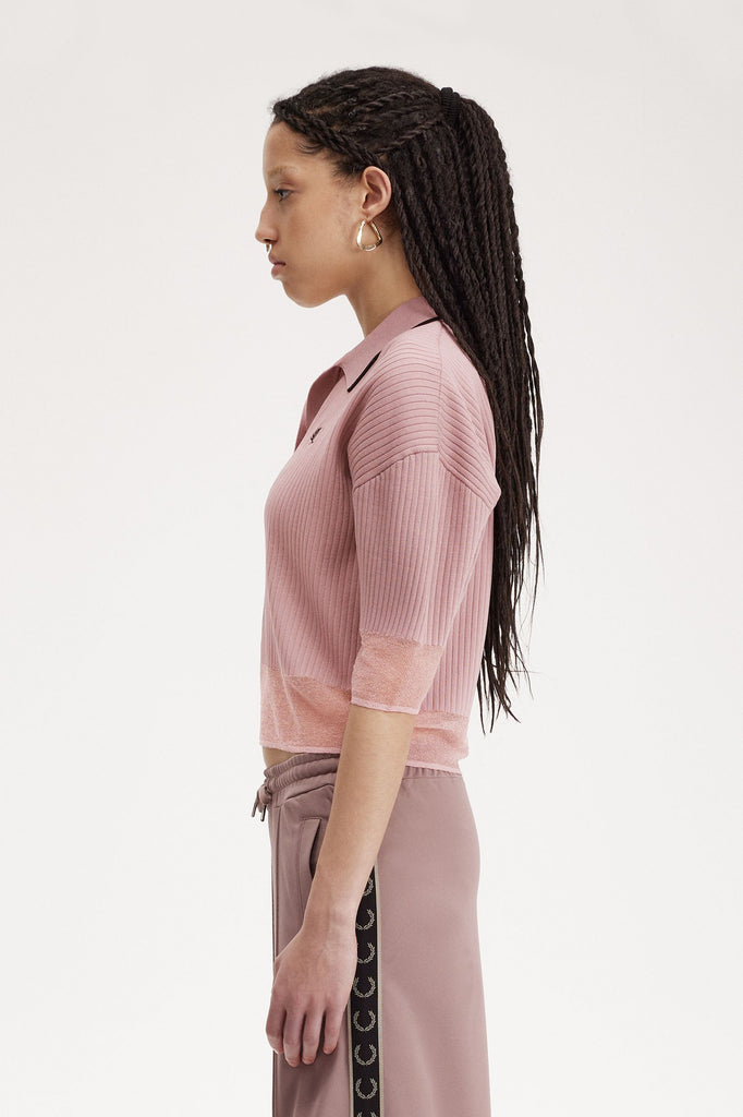 Fred Perry Sheer Trim Knitted Shirt - Rose Pink