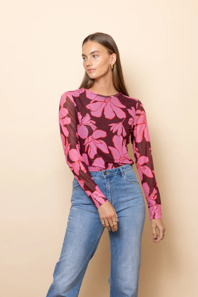 Frock Me Out Mesh Long Sleeve Top - Magnolia