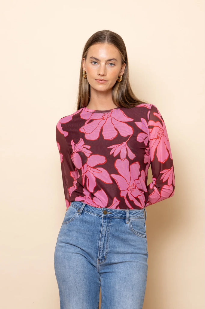 Frock Me Out Mesh Long Sleeve Top - Magnolia