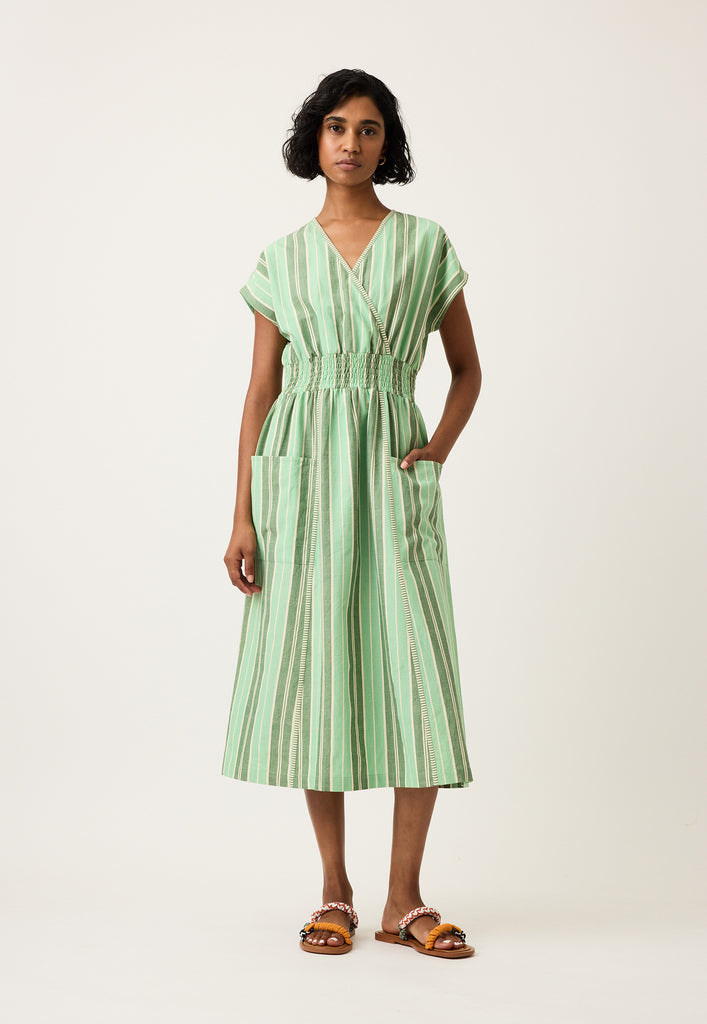 Nancybird Hana Wrap Dress - Green Stripe