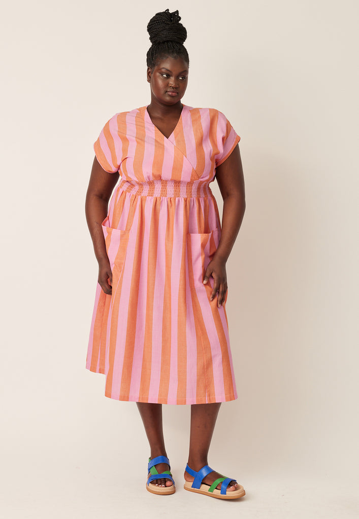 Nancybird Hana Wrap Dress - Pink/Rust Stripe