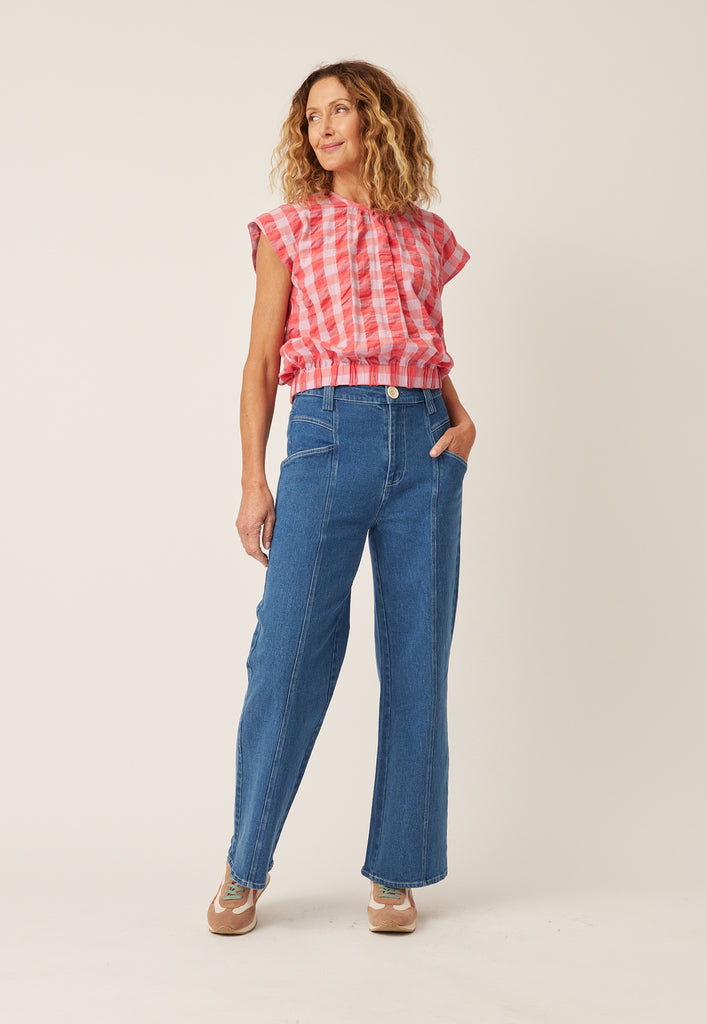Nancybird Sabrina Top - Coral Check