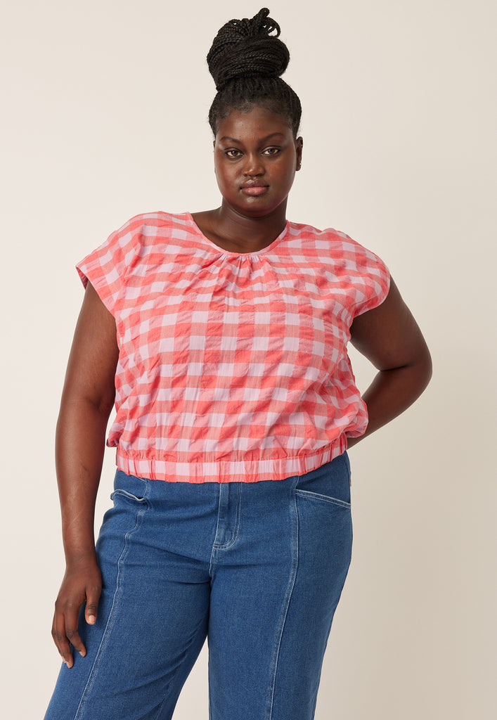 Nancybird Sabrina Top - Coral Check