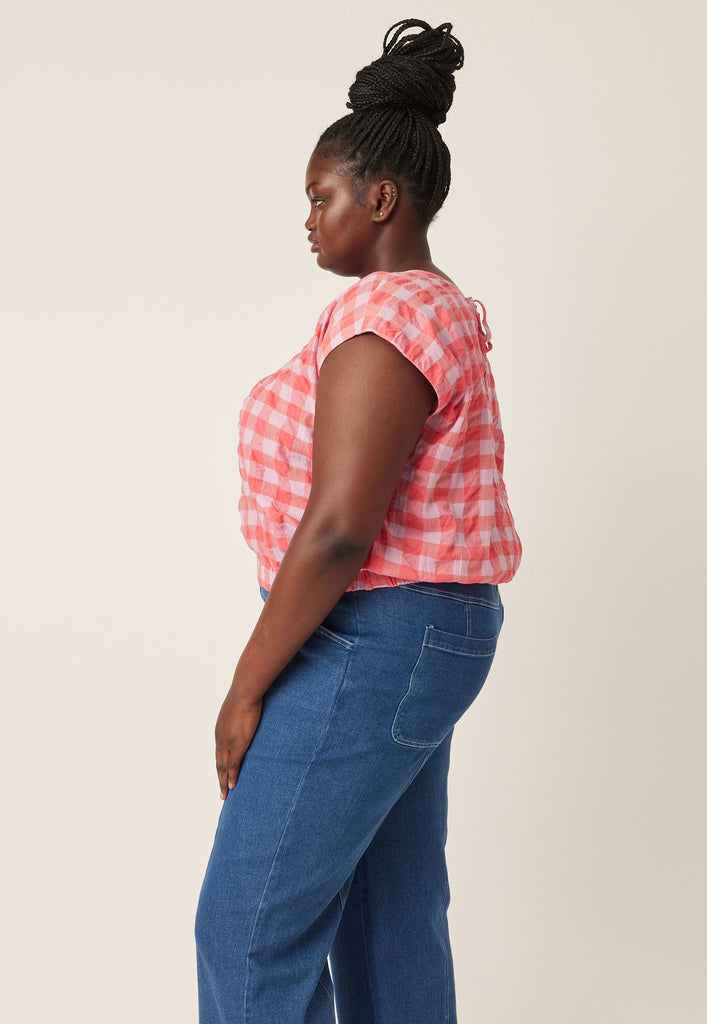 Nancybird Sabrina Top - Coral Check