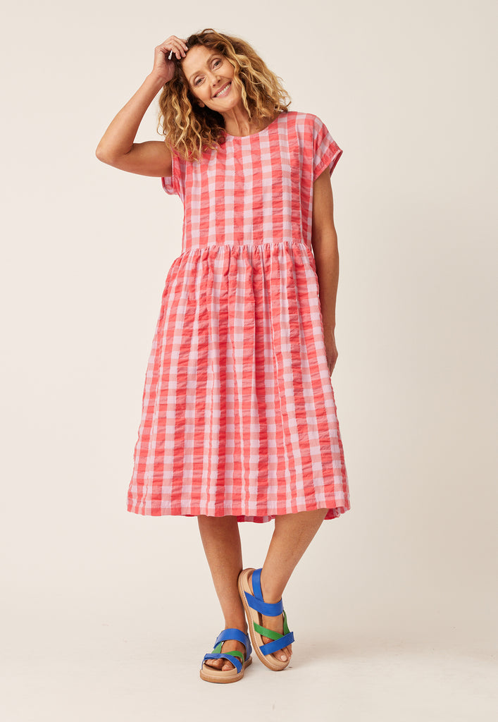 Nancybird Tathra Woven Dress - Coral Check