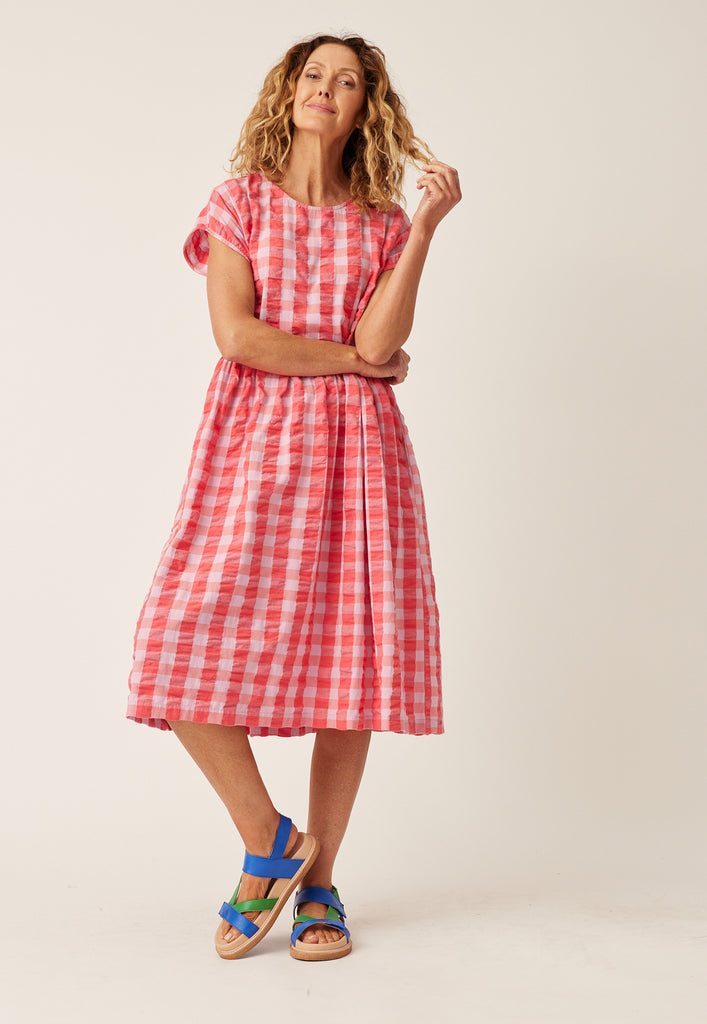 Nancybird Tathra Woven Dress - Coral Check