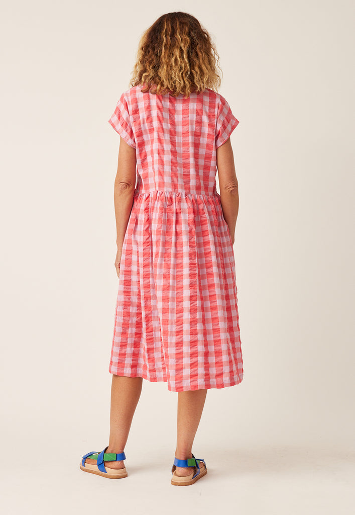 Nancybird Tathra Woven Dress - Coral Check