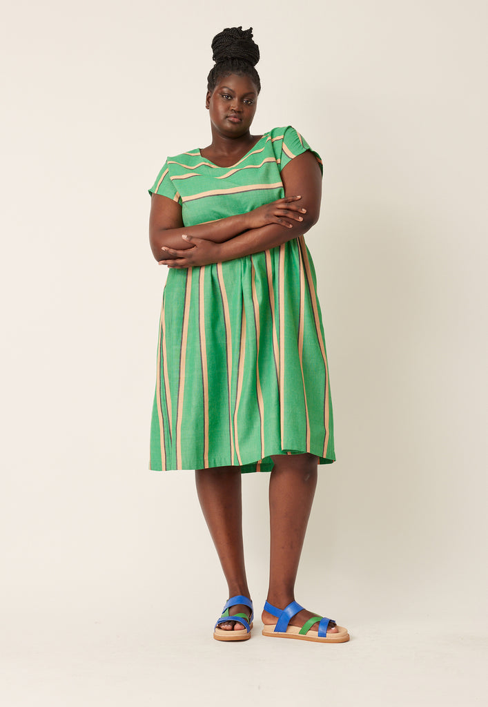 Nancybird Tathra Woven Dress - Green Wide Stripe
