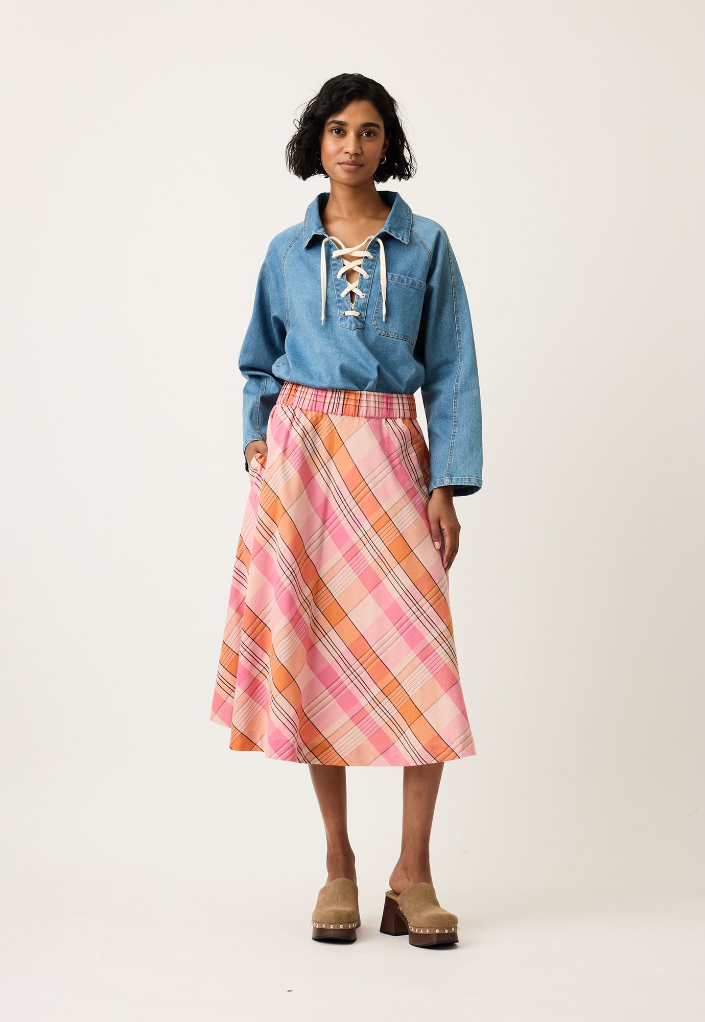 Nancybird Wave Skirt - Pink Check | I Dream a Highway