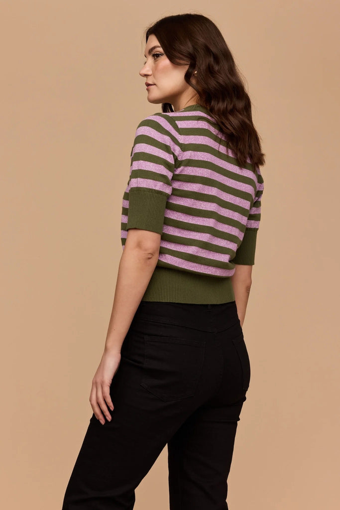 Frock Me Out Elbow Sleeve Knit Top - Green/Lilac Disco
