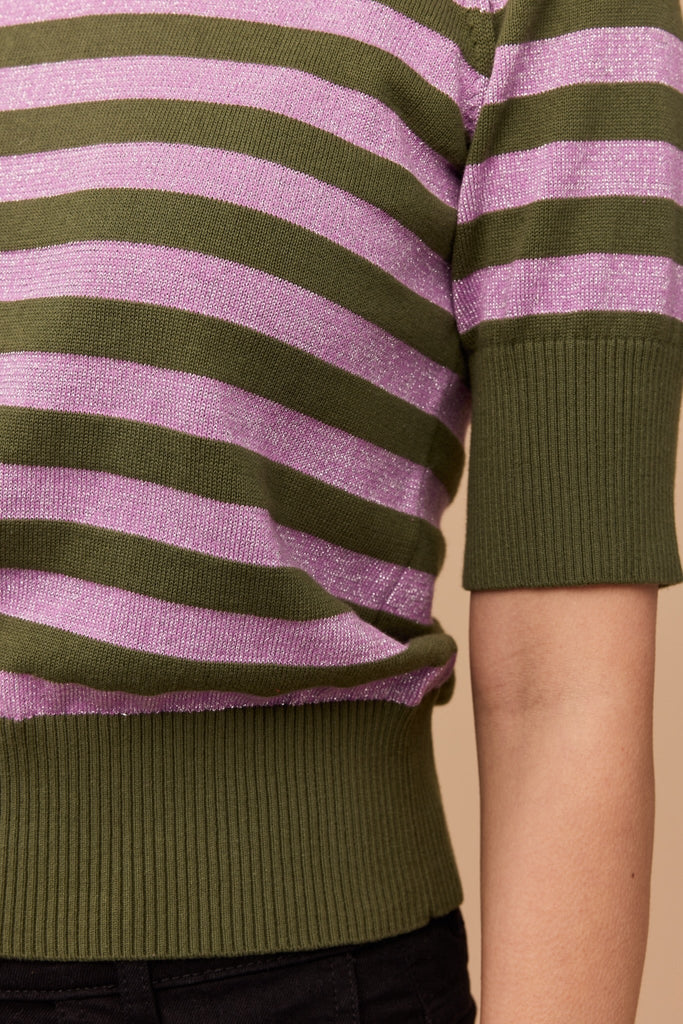 Frock Me Out Elbow Sleeve Knit Top - Green/Lilac Disco