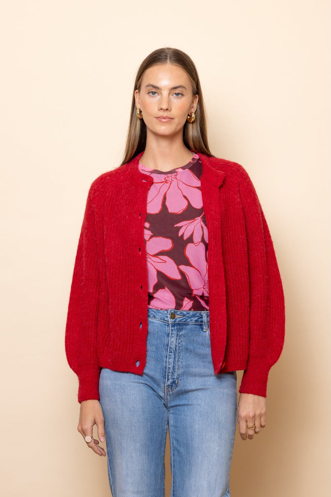 Frock Me Out Chunky Knit Cardigan - Poppy Red