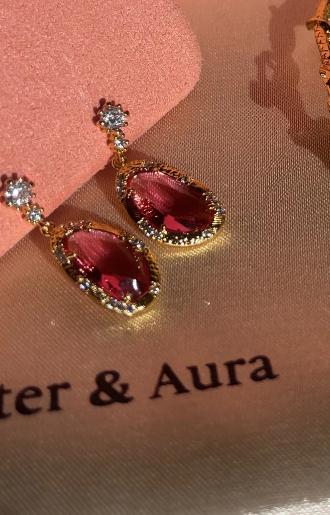 Aster & Aura Ocean Crystal Gold Drop Earrings