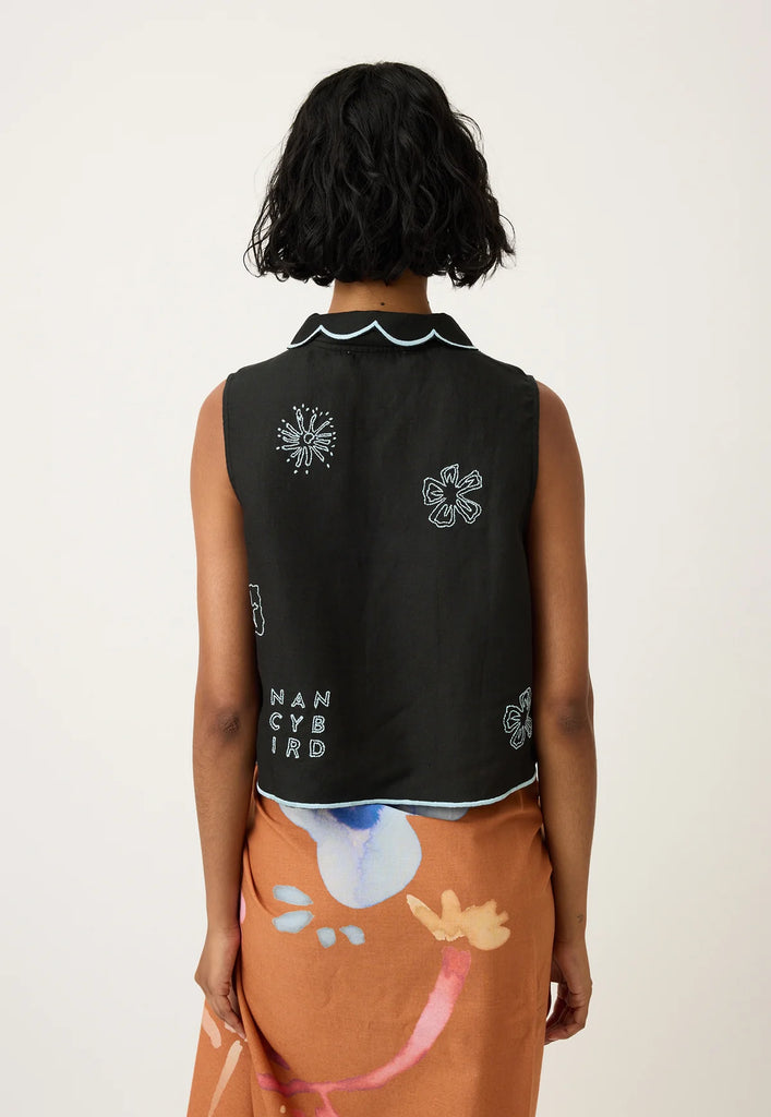 Nancybird Tuva Vest - Charcoal Embroidered