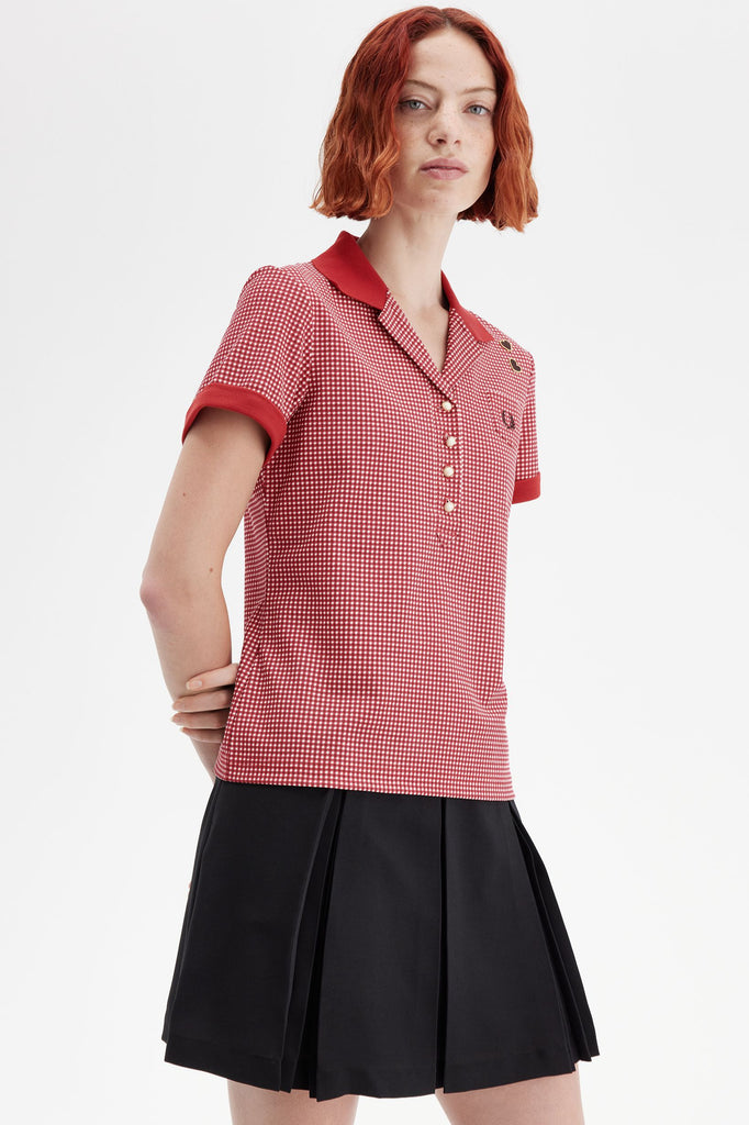 Fred Perry x Amy Winehouse Gingham Print Polo Shirt - Burnt Red