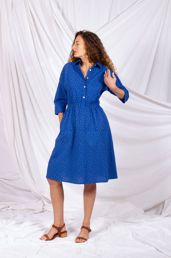 Kindling Classic Shirtdress - Sapphire Seersucker