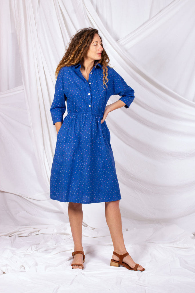 Kindling Classic Shirtdress - Sapphire Seersucker