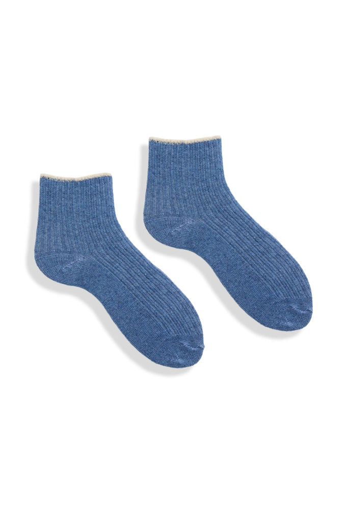 Lisa B Wool Cashmere Rib Shortie Socks - Tipped