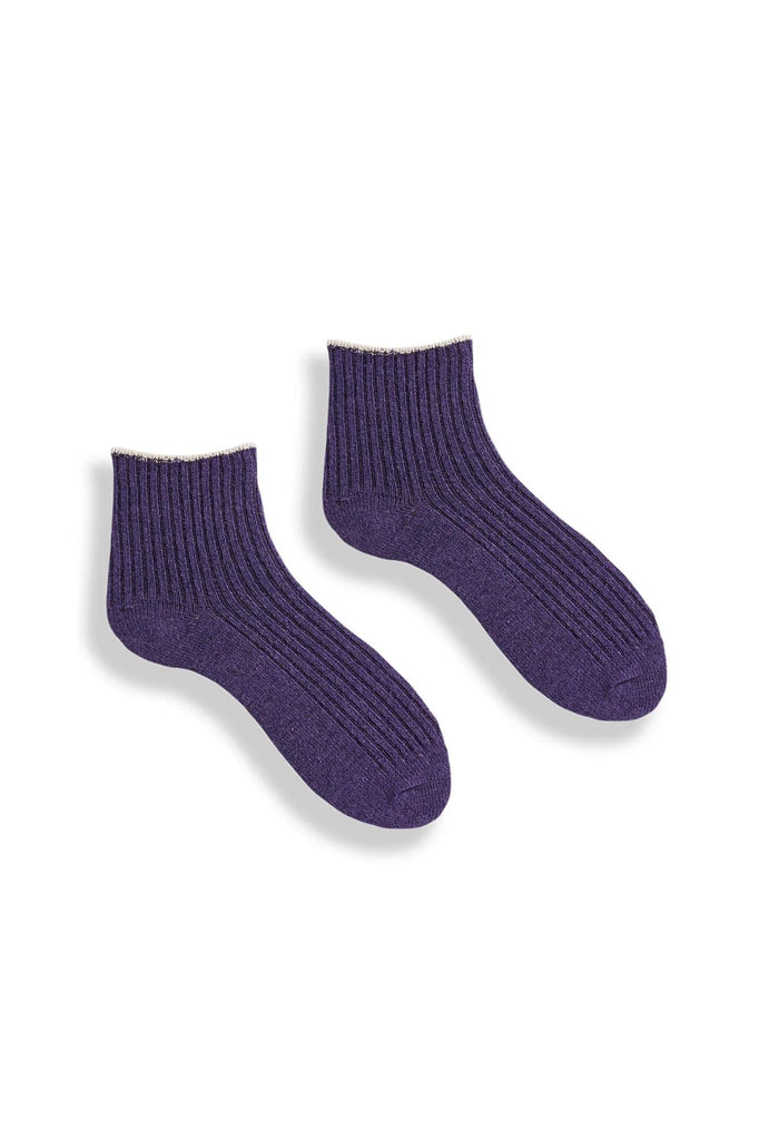 Lisa B Wool Cashmere Rib Shortie Socks - Tipped