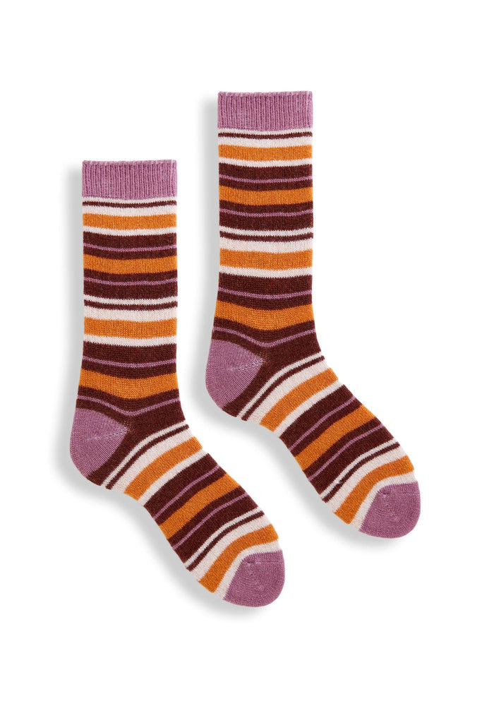 Lisa B Wool Cashmere Crew Socks - Multi Stripe