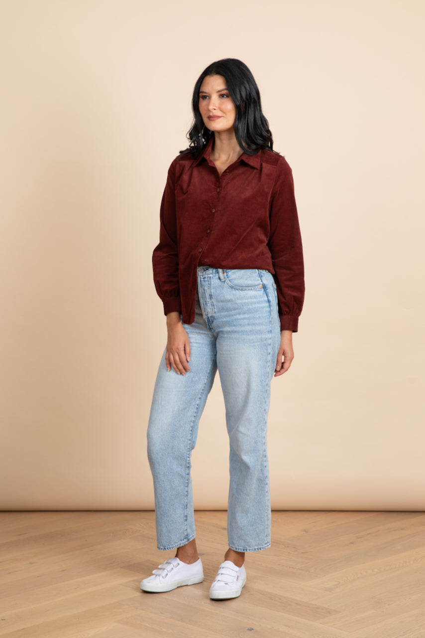 Burgundy shirt with jeans best sale