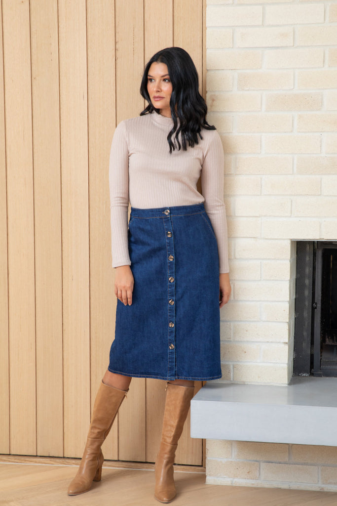 Frock Me Out Denim Midi Pocket Skirt