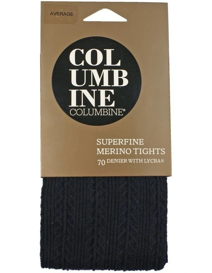 Columbine 70D Superfine Merino Cable Rib Tights - Dark Navy