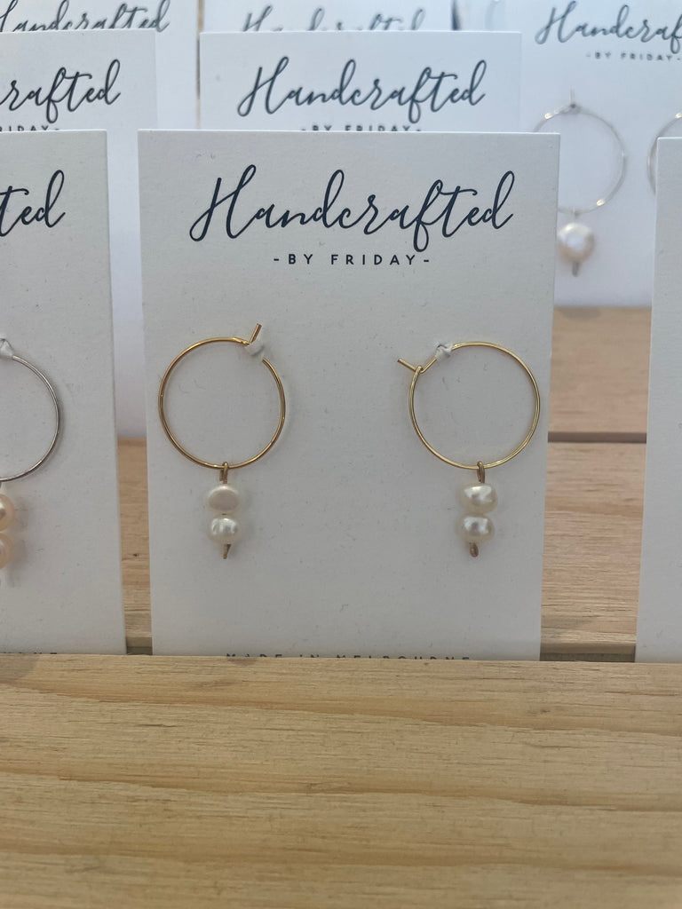 Handcrafted By Friday Double Pearl Hoops